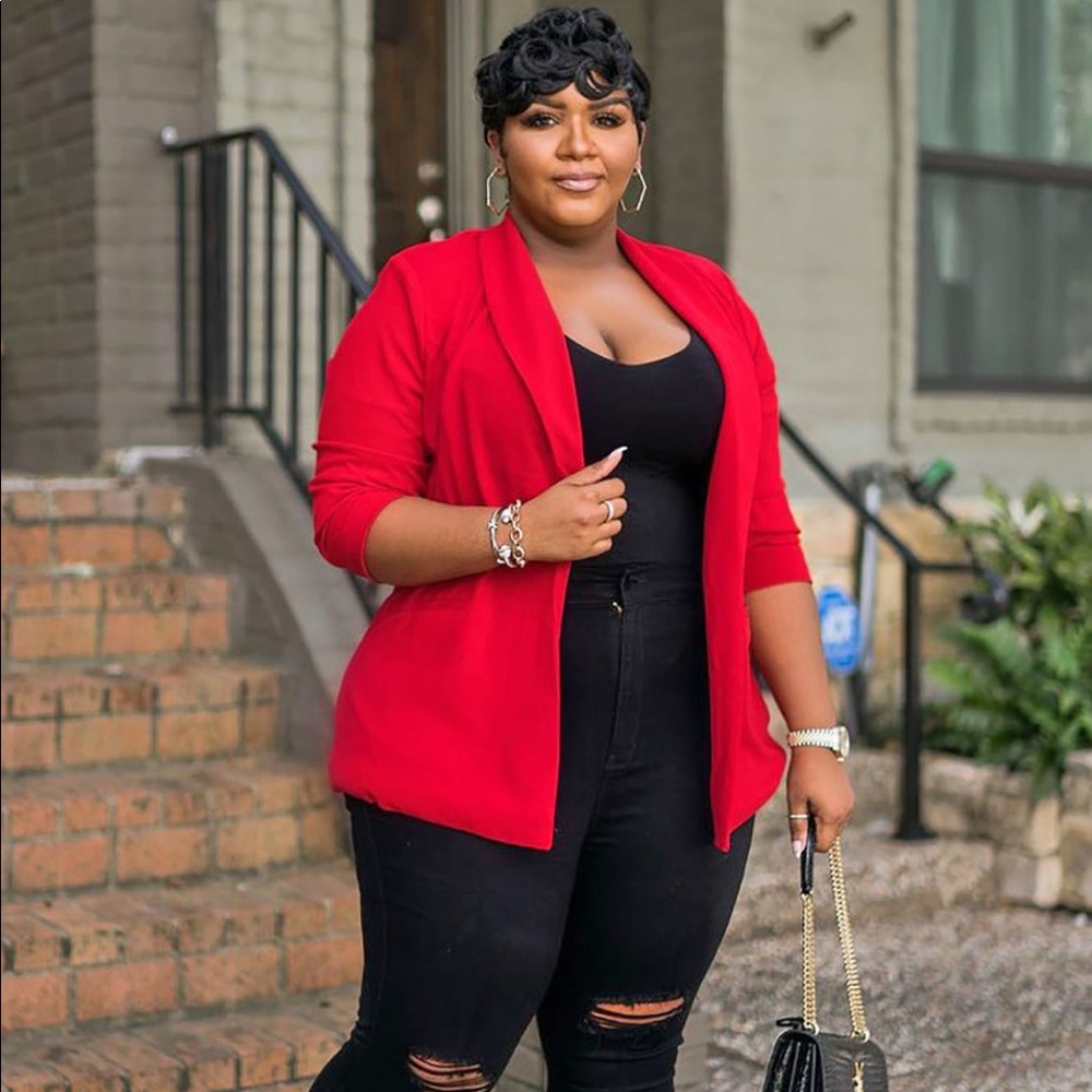 Red ruched sleeve blazer